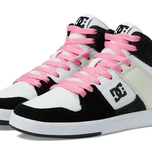 DC Mid-Top Sneakers in White, Black & Pink